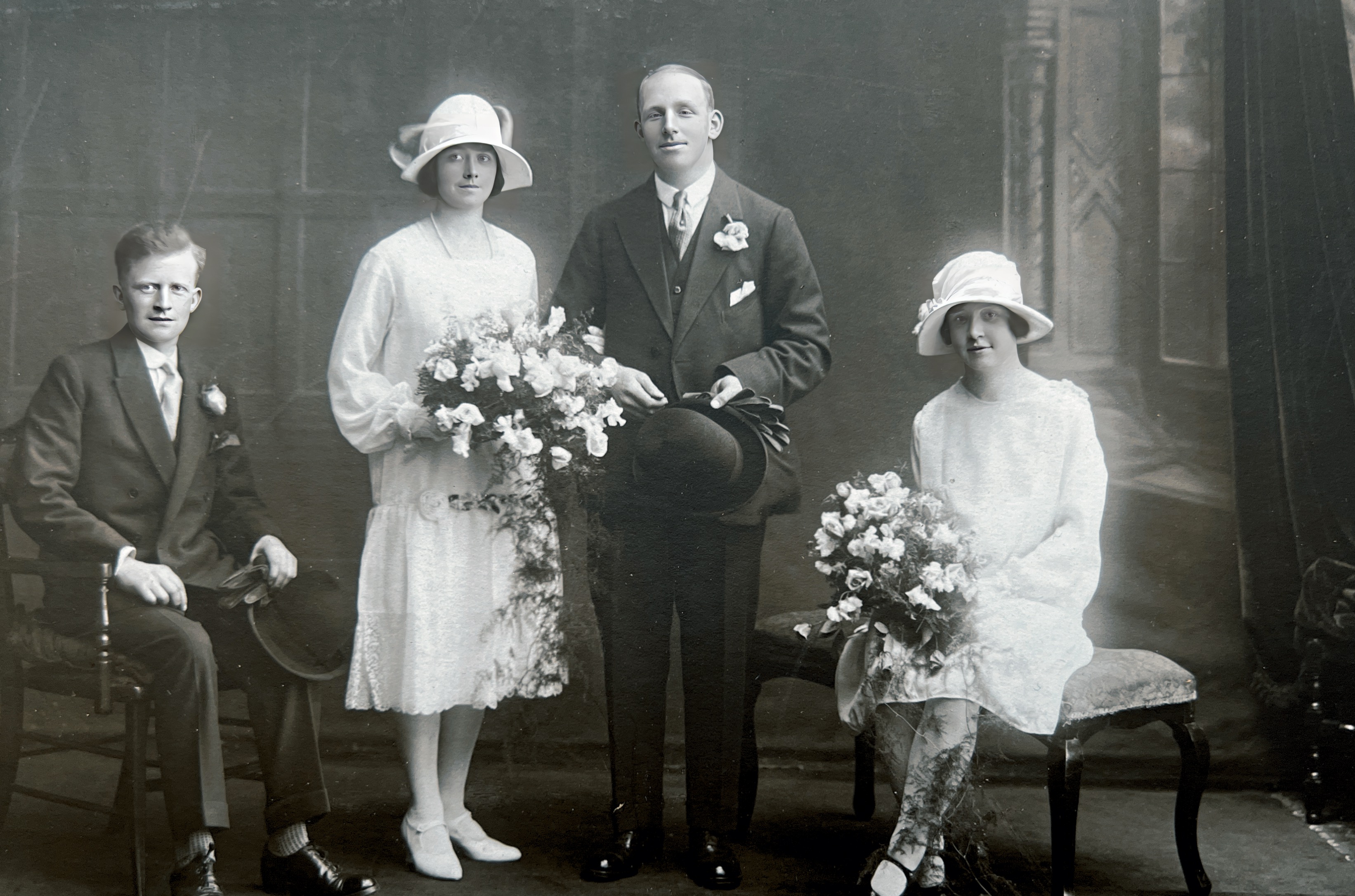 Dad’s Mum and Dad’s Wedfing 1927. Grandma’s brother Bob & Nellie?