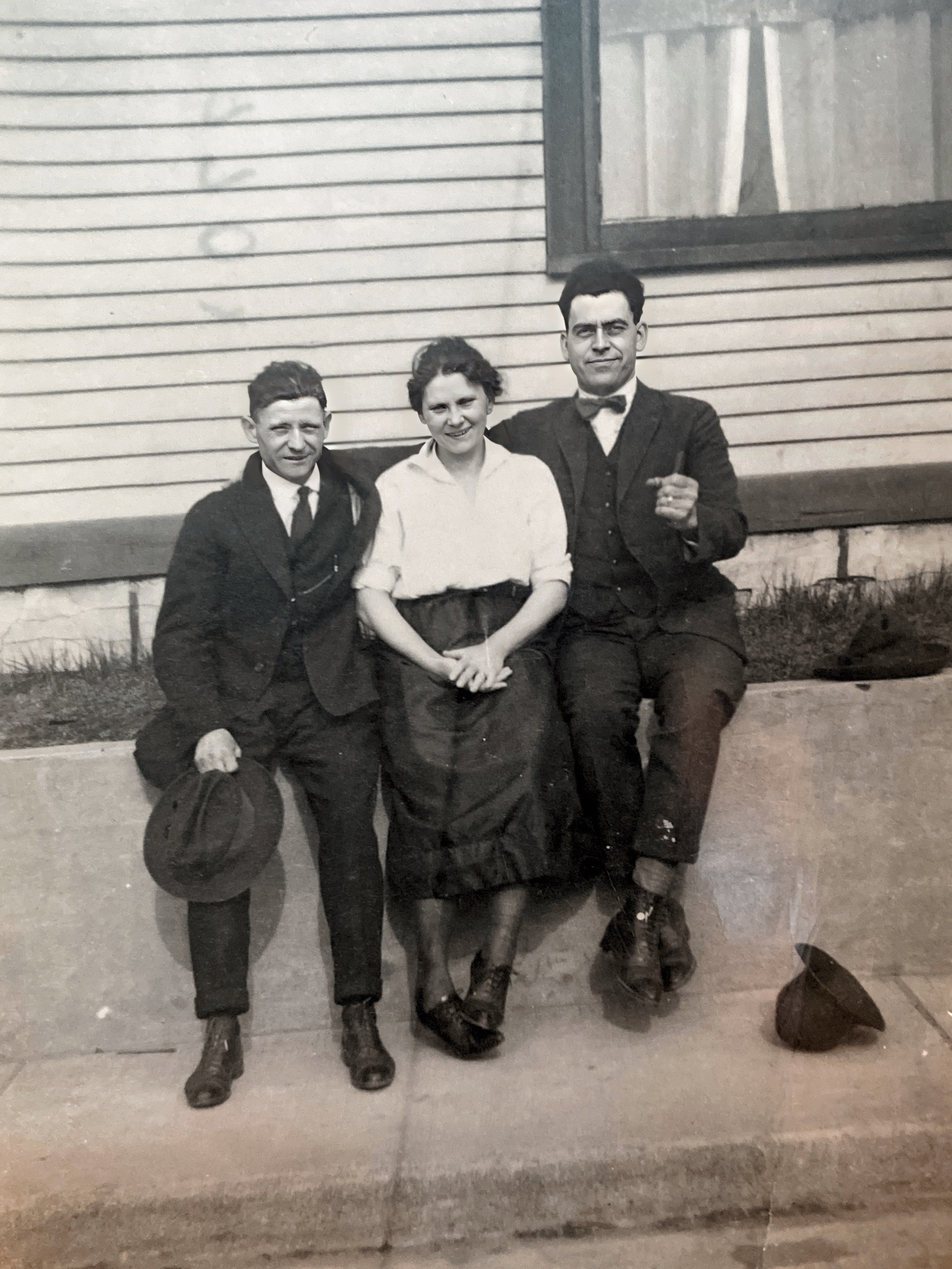 Reuben Culp and Lettie Mae Kuiper with Reuben’s father, David Syrean Culp on the day of their wedding 9 Aug 1910 in Grand Rapids, MI.