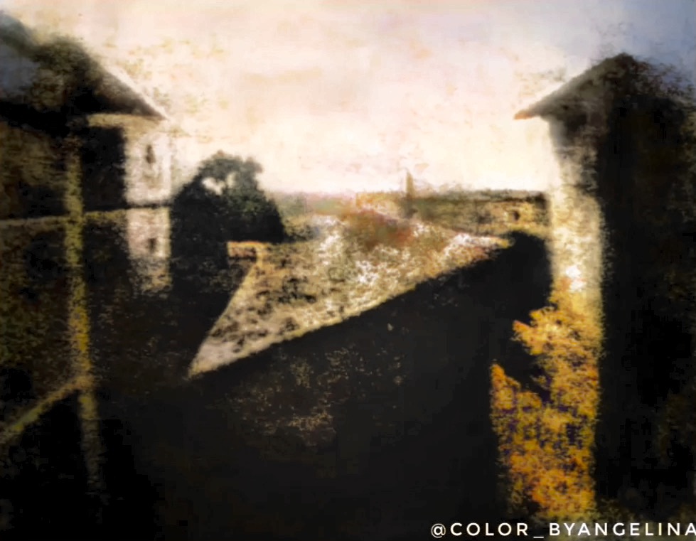 The oldest photo ever taken, the View from the Window at Le Gras by French inventor Nicéphore Niépce A restored and colorized version of the oldest surviving photo taken in circa 1826. Credit: Angelina Karpunina