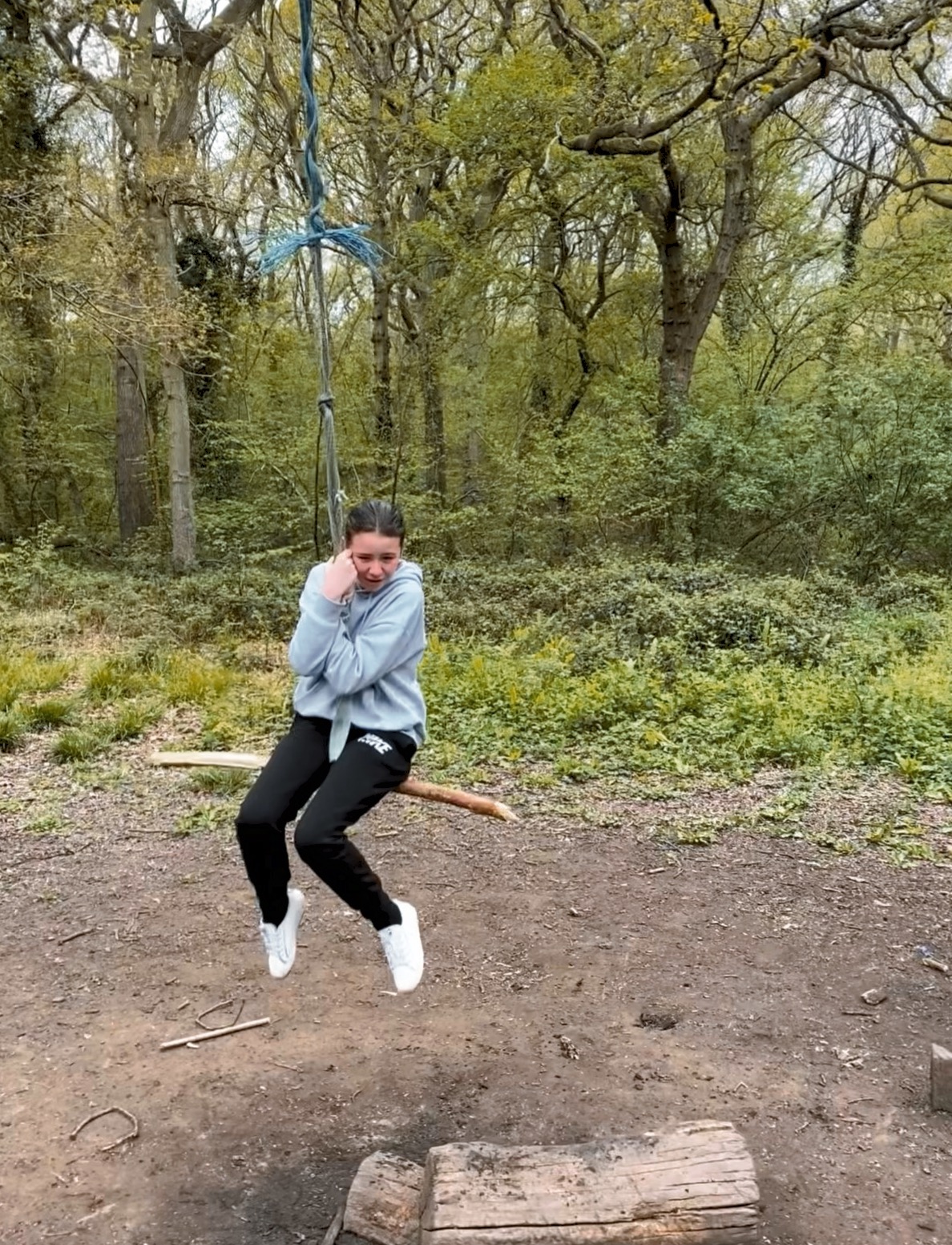 Poppy on the rope swing in Bradley woods may 2021