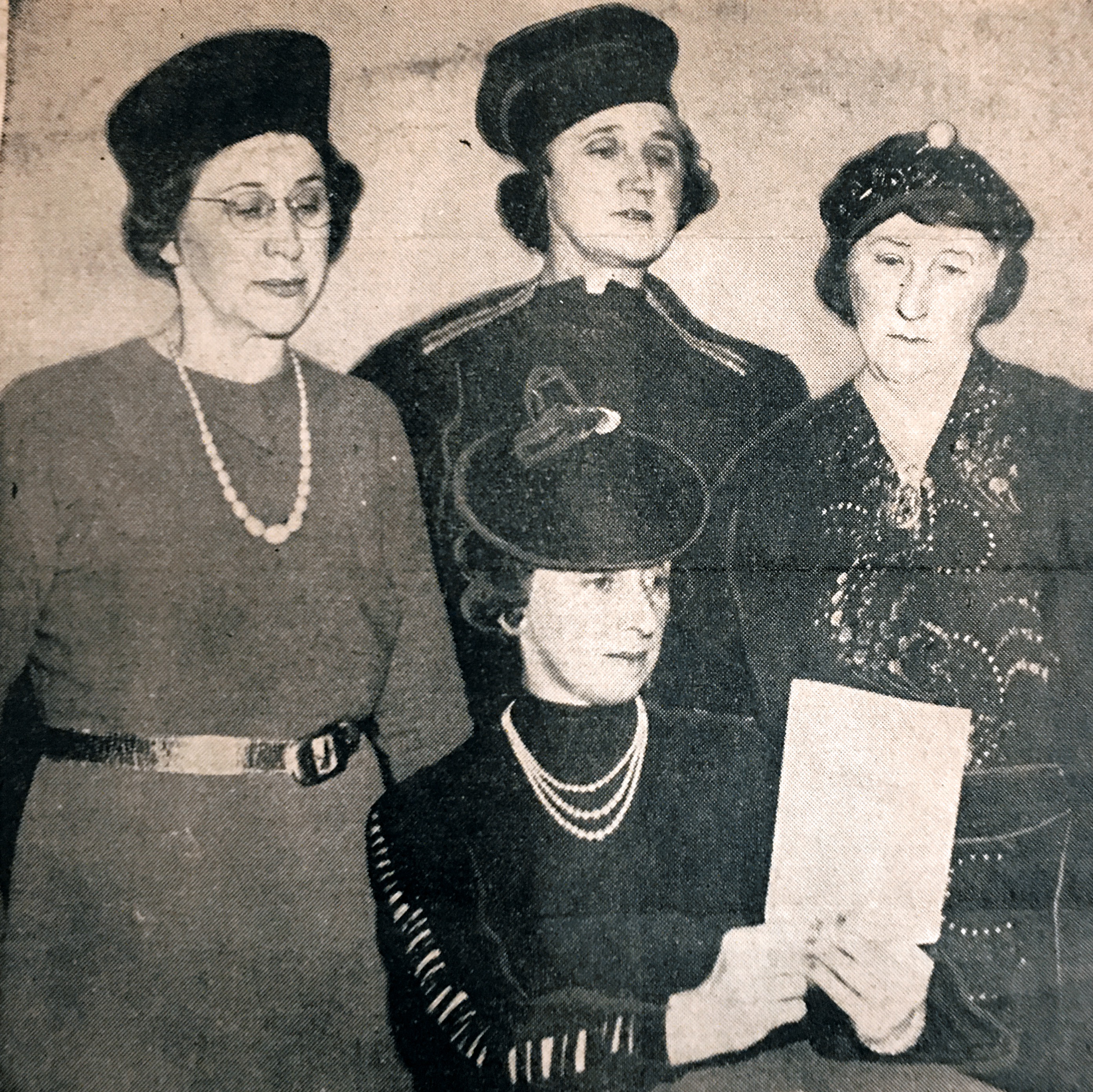 Newspaper photo of Gertrude: “In Charge of Card Party”. “Turn Verein Women’s Auxiliary will have a benefit card party on the afternoon and evening of Feb. 20 at Turn Hall.  Mrs. William Winter (Gertrude), seated in the picture, is general chairman, assisted by Mrs. George Winter, Mrs. John Hecker, and Mrs. John Ehegartner, from left to right. There will be door and table prizes.”  The Syracuse Journal.