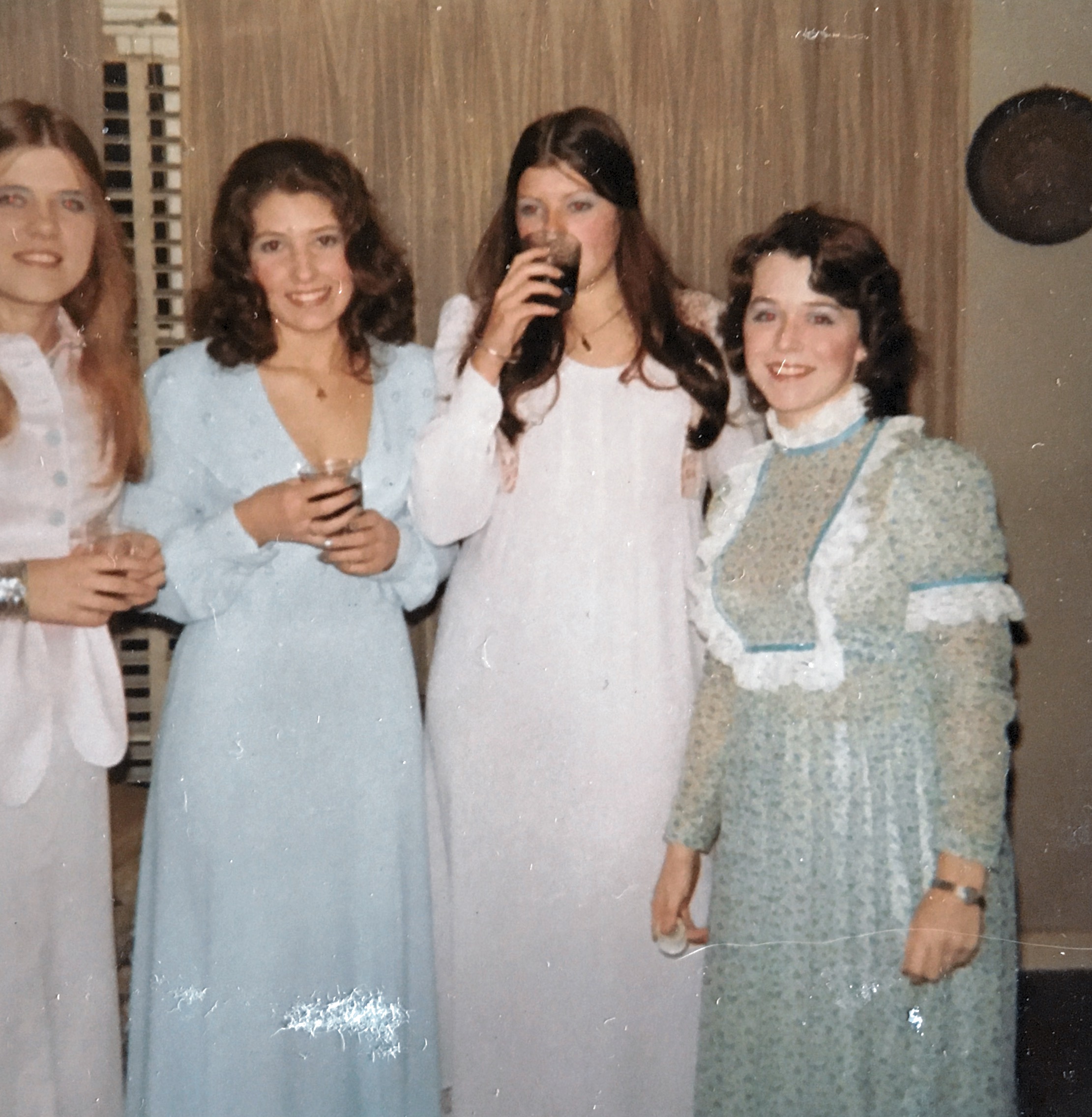Pre drinks at the Davies’ house. Hales Ball, celebrating Fiona’s graduation. 1973. Always the one with the drink.
