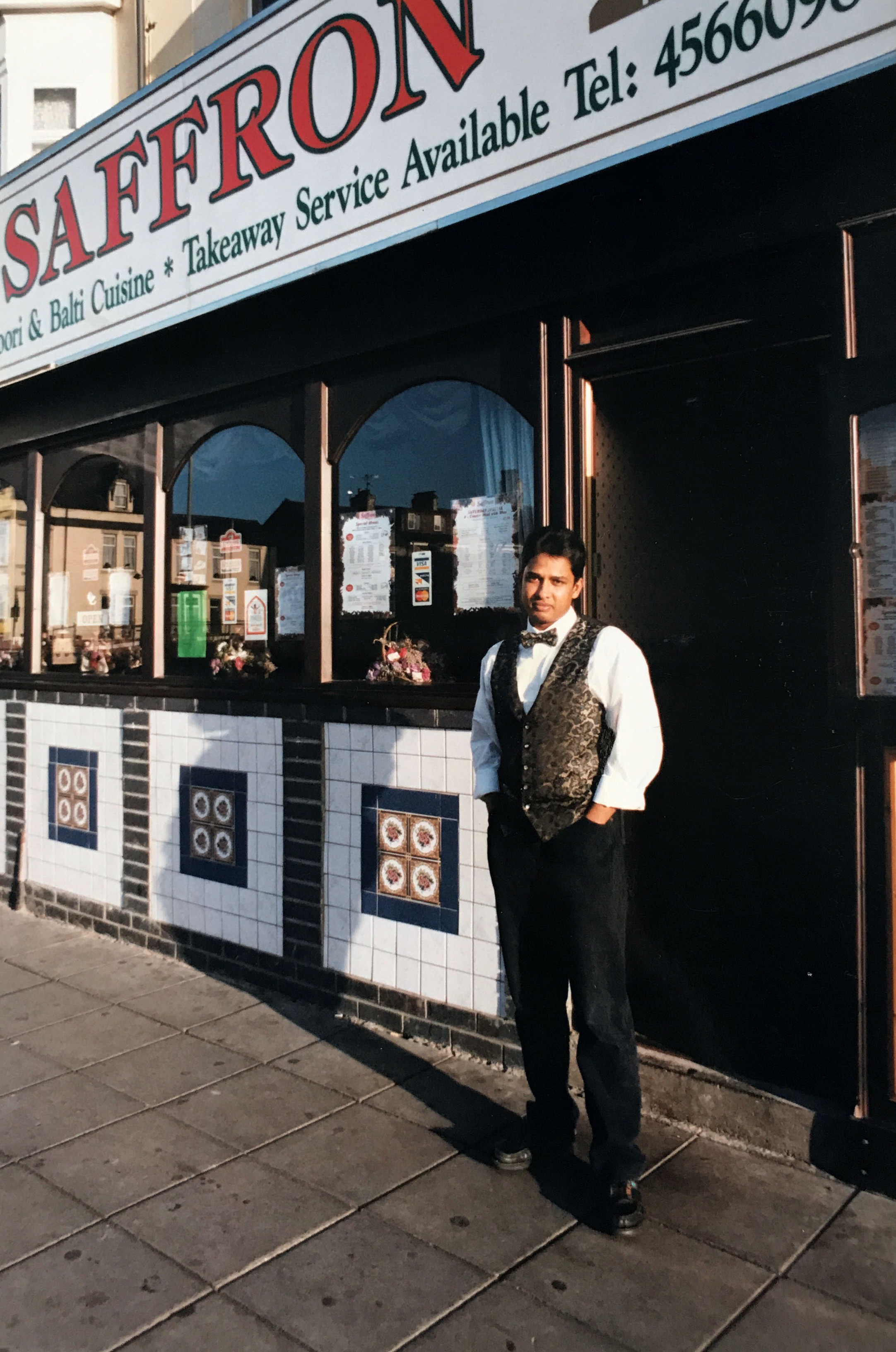 Standing outside the Saffron Indian restaurant on Ocean Road in August 1997