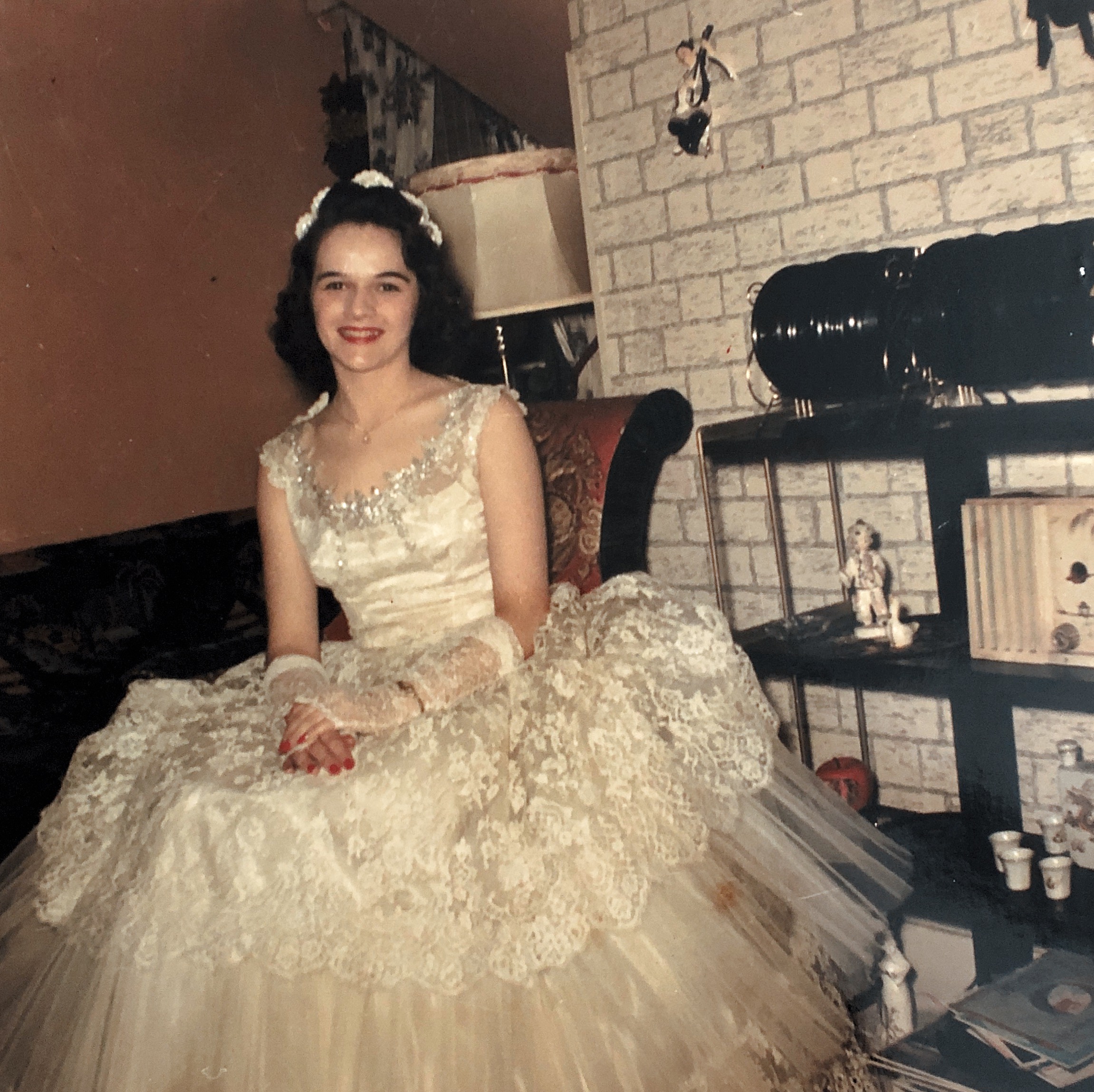 Peggy Gallagher 19 yrs old on pageant night Miss Atlantic City- she entered as Miss Jr. Chamber of Commerce. She bought the gown in NYC!