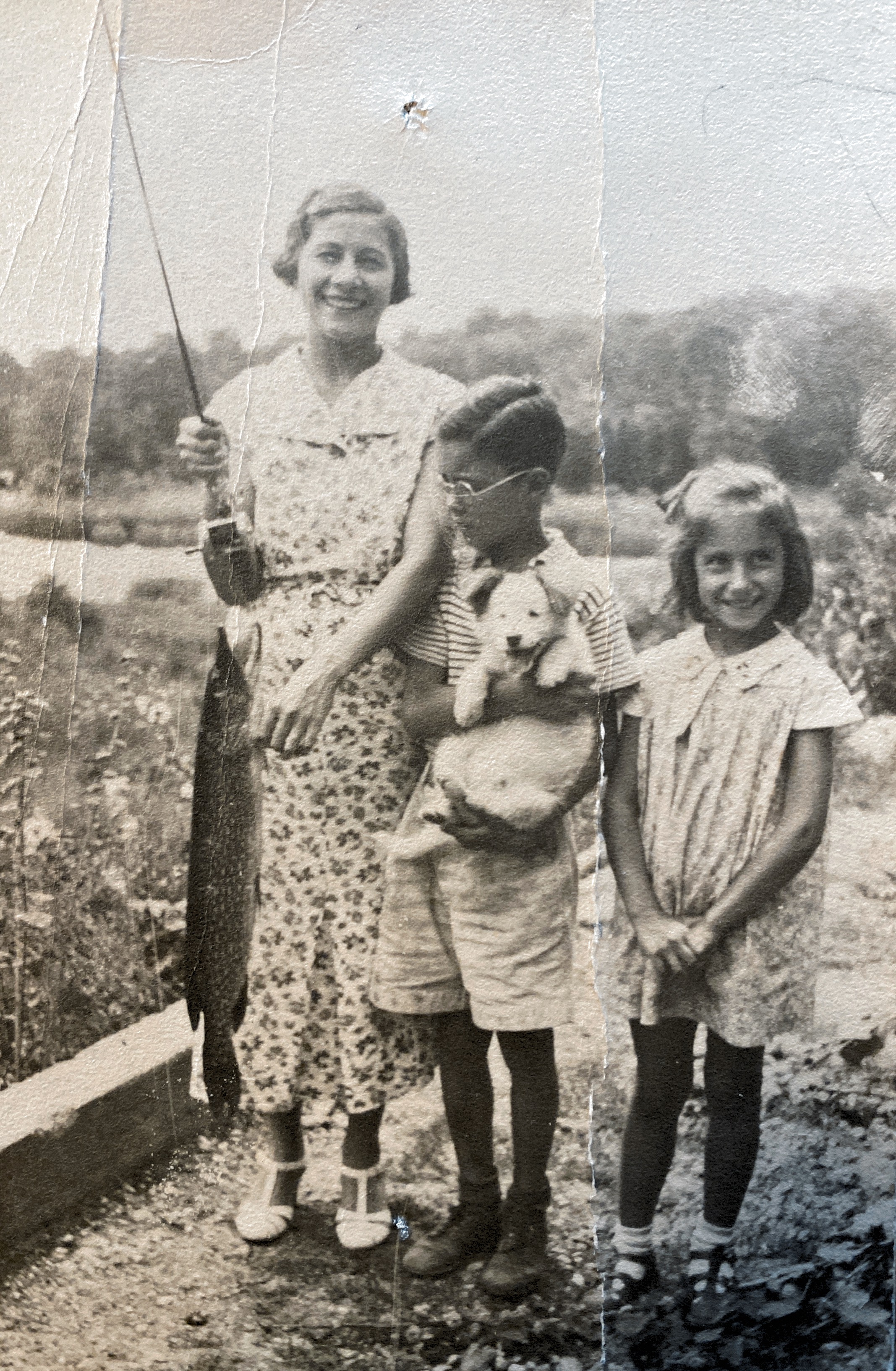 My Grandmother, Father and Aunt fishing along with their puppy - circa 1935, Ramsey, NJ